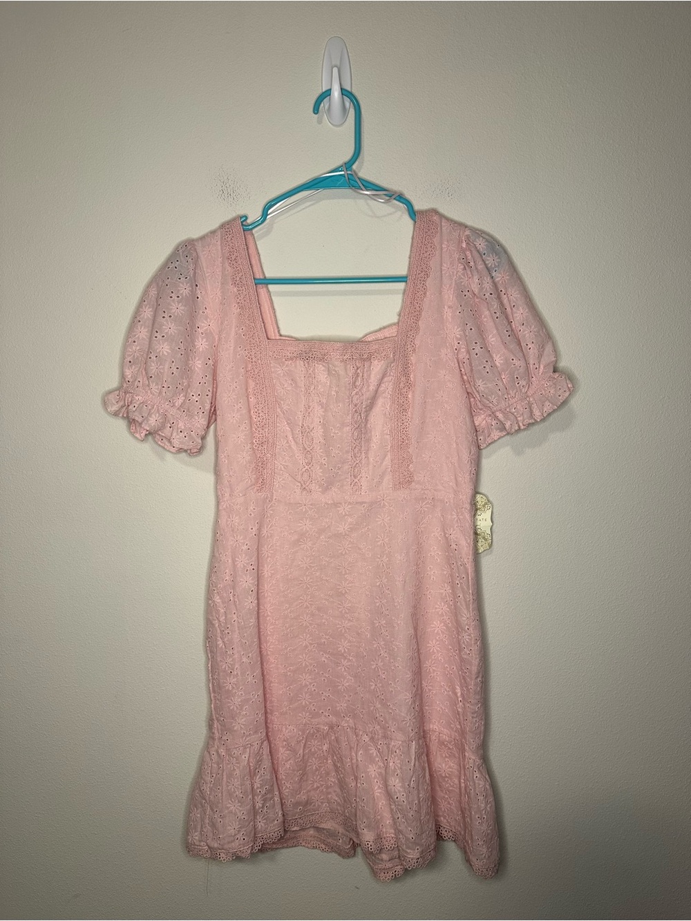 NWT Altar’d state Jaelyn eyelet lace puff sleeve coquette dress blush pink S - Picture 3 of 10